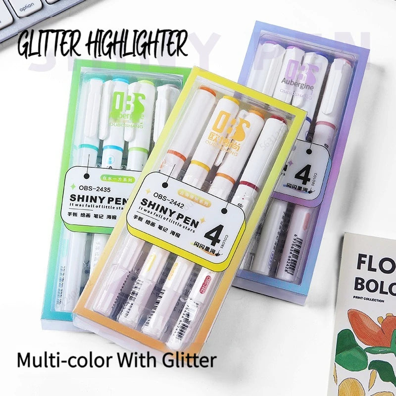 4 Farben Pastell Textmarker Set mit feiner Pinselspitze für Schule Büro