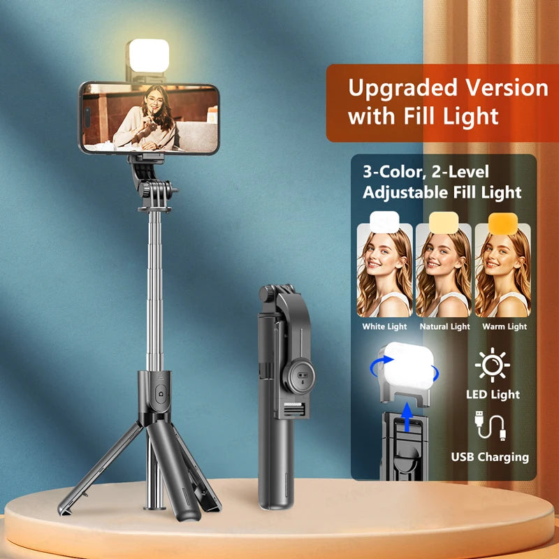 Selfie Stick Stativ mit Bluetooth Fernbedienung 360 Grad Rotation schwarz