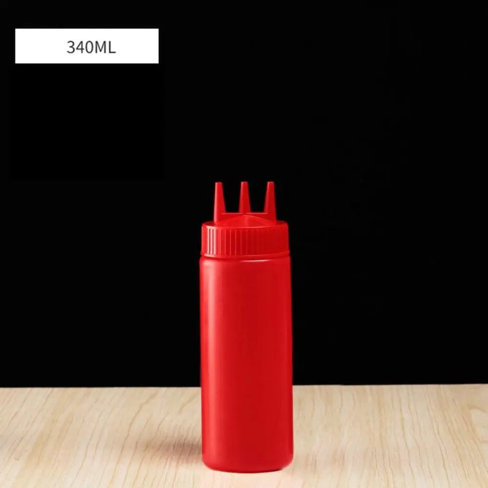 Quetschsaucenflasche Kunststoff zusammendrückbar mit 3 Düsen und Graduierung