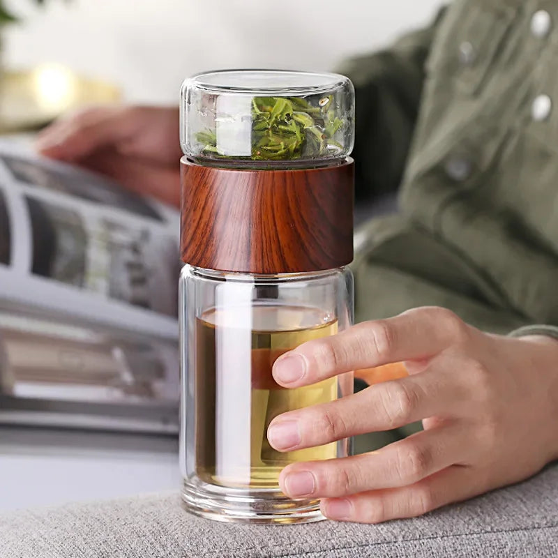 Doppelglas-Wasserflasche mit Teesieb & Etui – stilvoll, nachhaltig, schadstofffrei