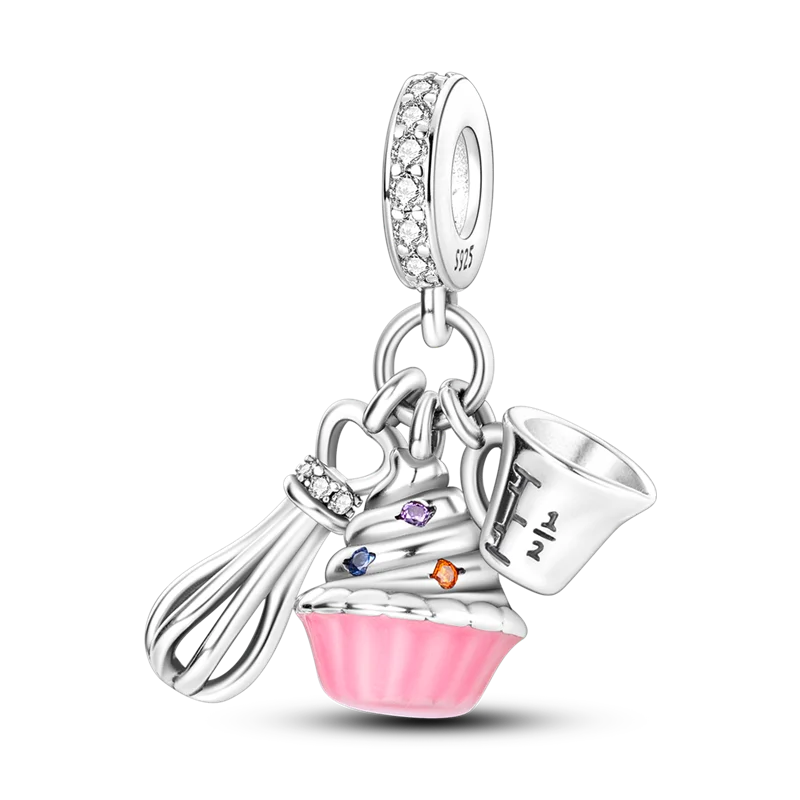 925 Sterling Silber Charm mit rosa Schmetterling - leuchtenden Glühwürmchen