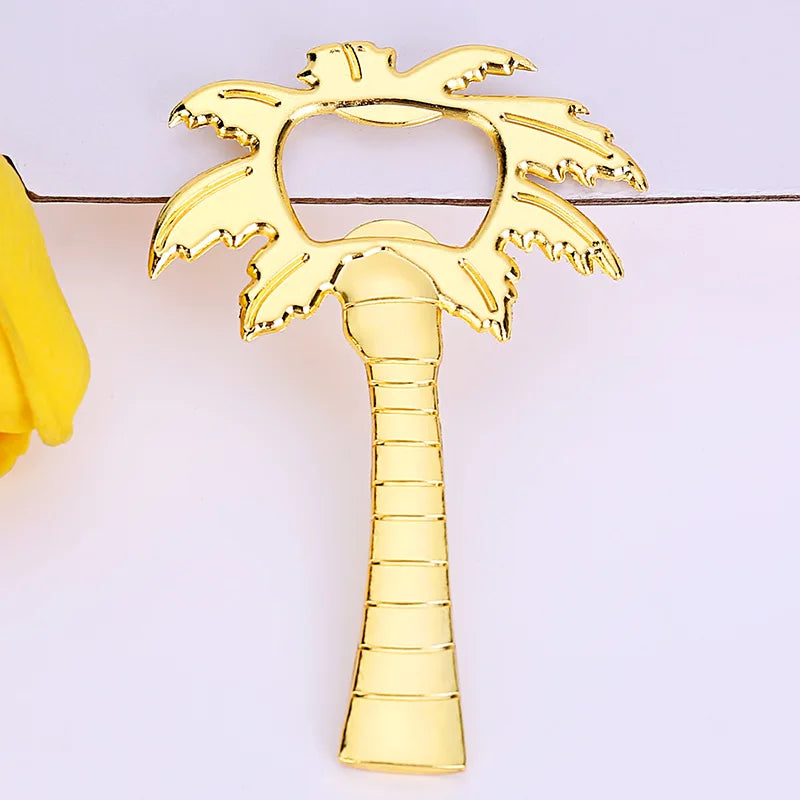 Praktischer Flaschenöffner silberfarben mit Palmenmotiv für Partys und Geschenke