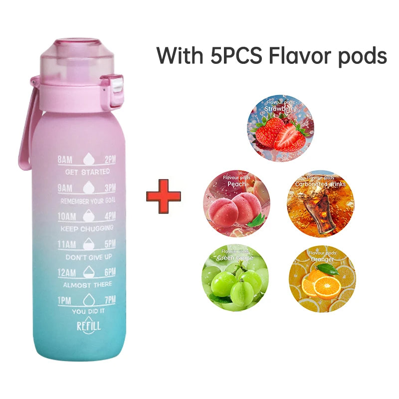 LUSQI 1000ML Geschmackswasser Flasche mit Stroh & 5 Geschmackspods