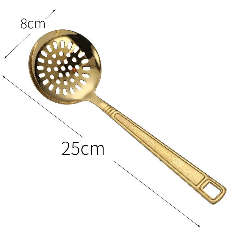 Goldene Edelstahl-Kochutensilien 4-teilig – Spatel, Salatlöffel & Gabel, langlebig, pflegeleicht