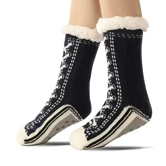 2er Set flauschige Damen Thermo-Socken rutschfest warm Plüsch Weihnachten