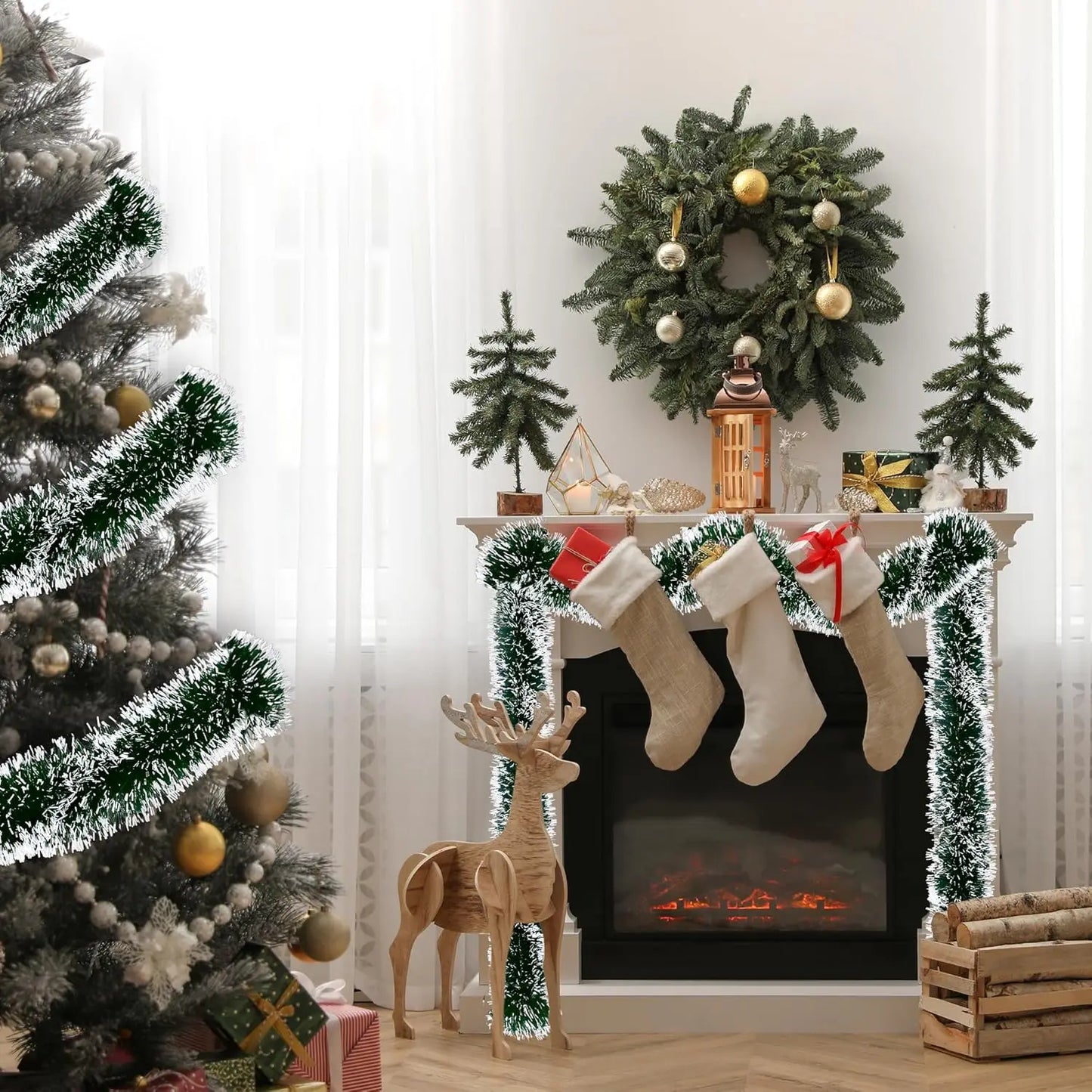 2 m Weihnachtskranz Dekorationsband mit Schleife für Wand und Tür