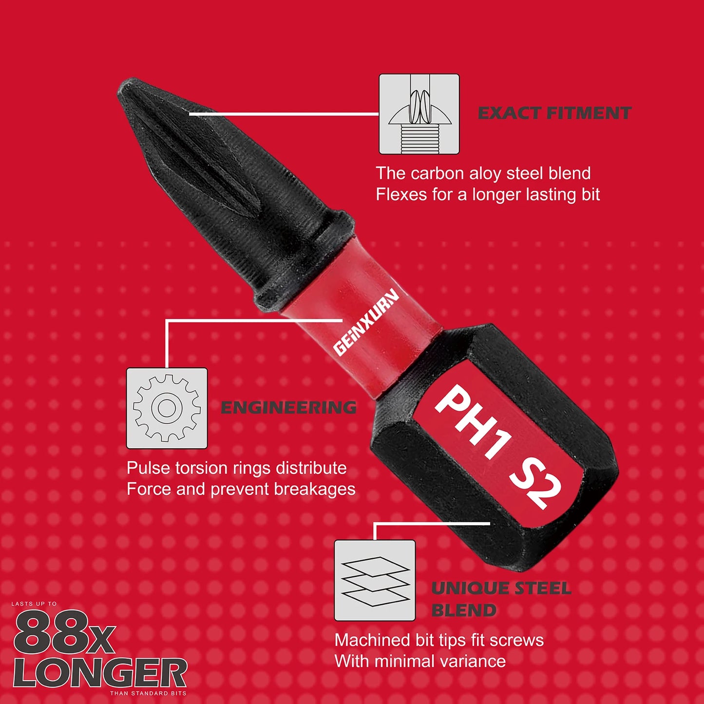 25mm Schlagbohrer-Bits Set PH1 PH2 PH3 | S2 Stahl magnetisch