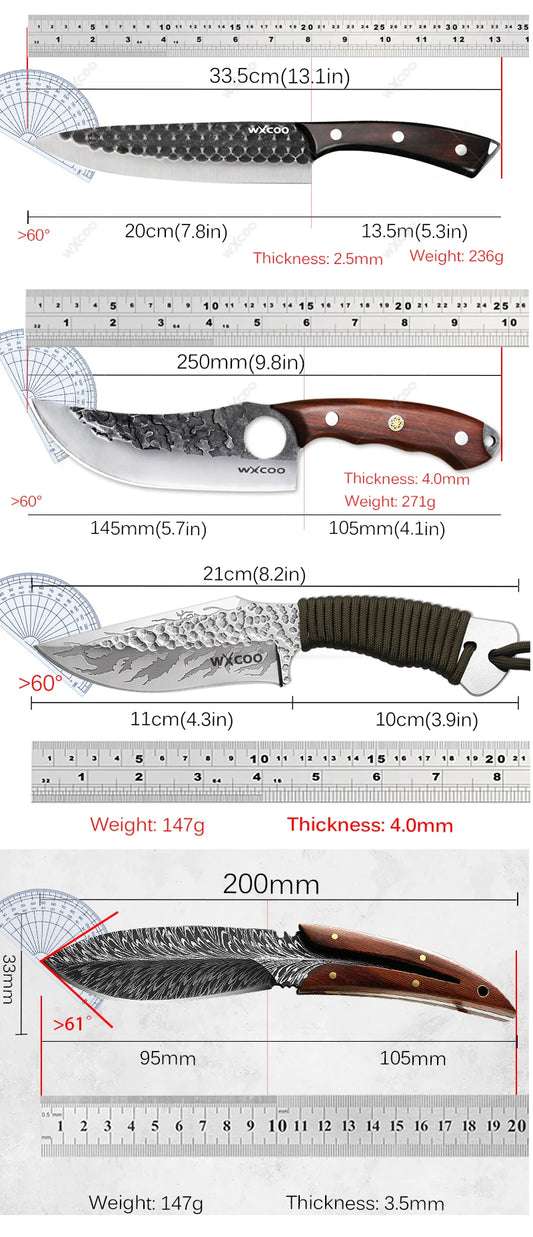 Handgefertigtes Küchenmesser aus Edelstahl mit Holzgriff und magnetischem Messerblock