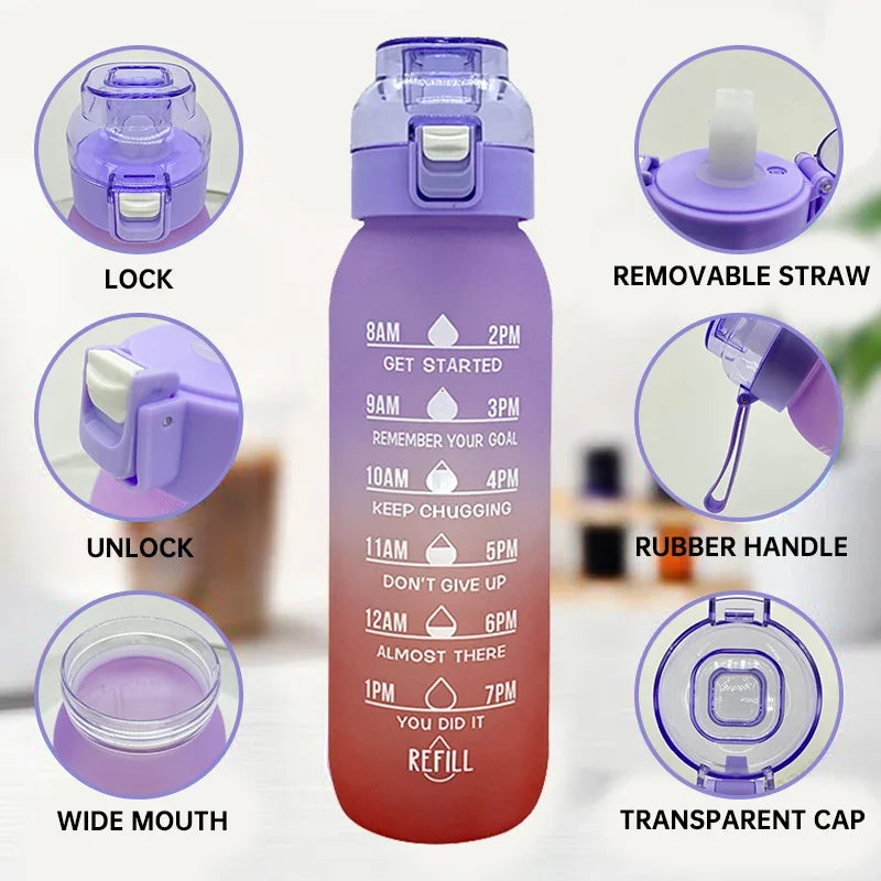 LUSQI 1000ML Geschmackswasser Flasche mit Stroh & 5 Geschmackspods