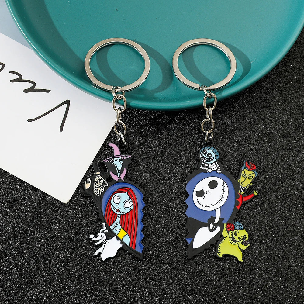 Kultiger Halloween-Schlüsselanhänger Sally - Jack in Silber – Punk-Design Unisex