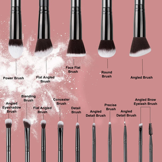 14-teiliges Make-up Pinsel Set aus synthetischem Haar und Holzgriff