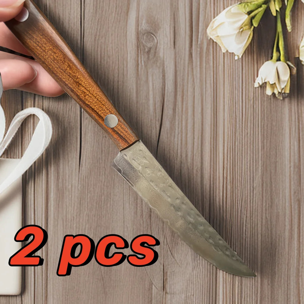 Damaskus Stahl Steakmesser Set mit Massivholz Griff Scharf und Langlebig