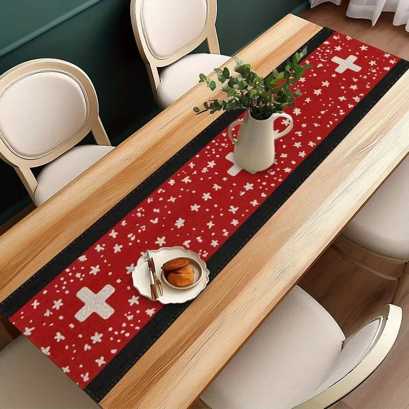 Roter Tischläufer aus Leinen wasserdicht schmutzabweisend für Esszimmer und Restaurant