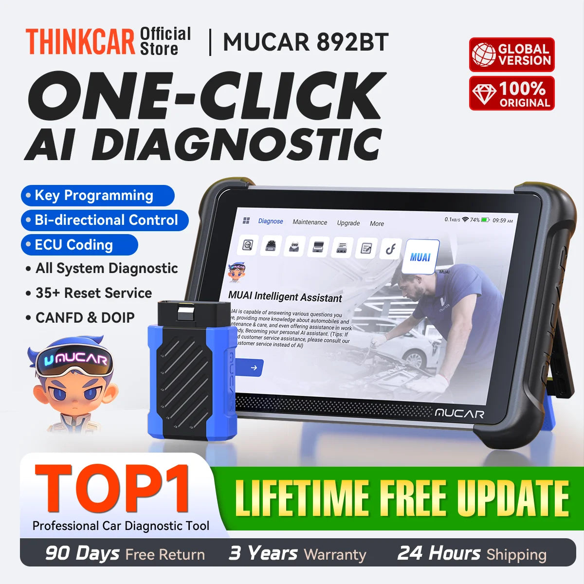 MUCAR 892BT AI Kfz-Diagnosegerät mit Schlüsselprogrammierung und OBD2