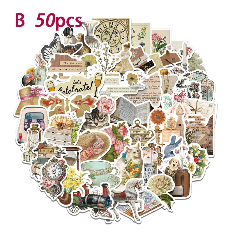 50-180 Stück vintage Stil Papieraufkleber für Scrapbooking und Dekoration