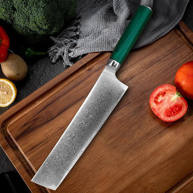 Damaskus Küchenmesser mit scharfer Klinge und ergonomischem Holzgriff