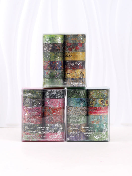 12er Set buntes florales Washi-Tape für kreatives Scrapbooking - DIY