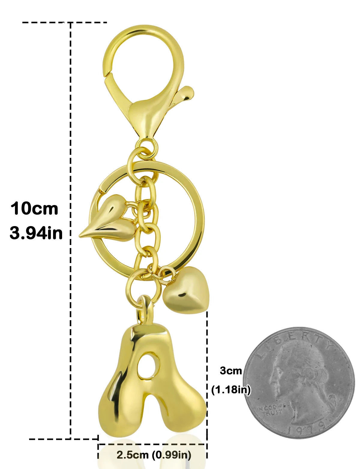 Personalisierter 18K Gold Schlüsselanhänger mit Herz – Blasenbuchstaben Damen