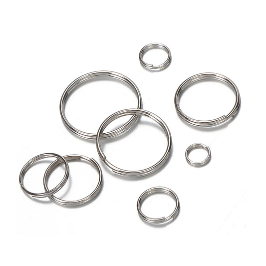 50x Edelstahl Schlüsselanhänger Ringe DIY Zubehör 6-20mm rhodiniert