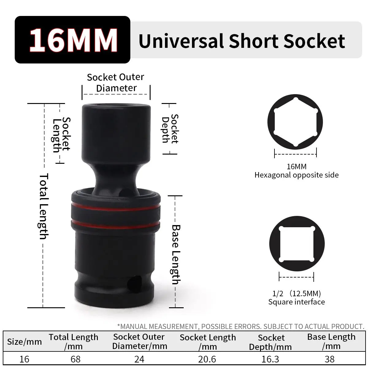 Universal Gelenk Adapter 1/2 Zoll Antrieb 10-24 mm Drehbarer Kurzsteckschlüssel