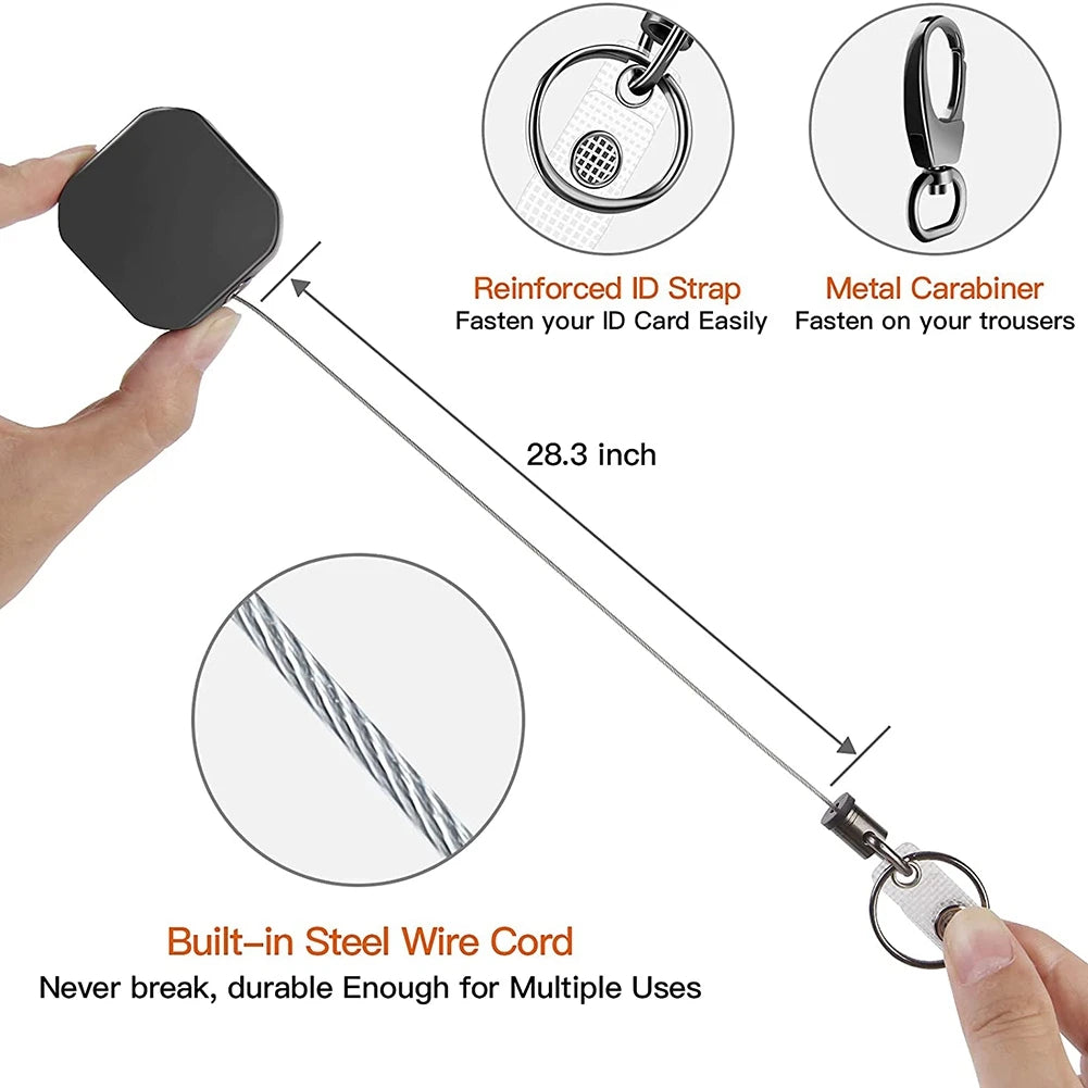 Robuster Metall Karabiner Schlüsselrolle ausziehbar Stahldraht Gürtel Clip