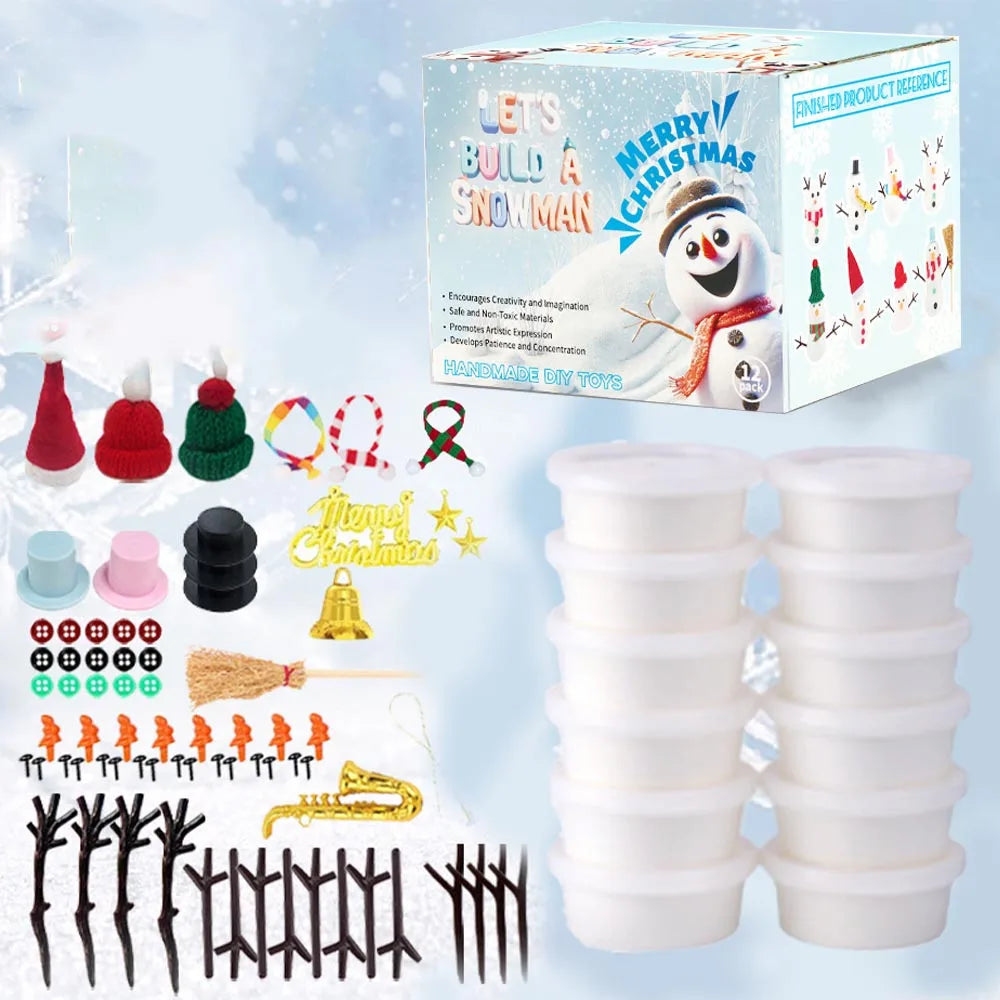 12-teiliges Set Ton-Schneemann Bausatz für Winter-Festival Dekoration