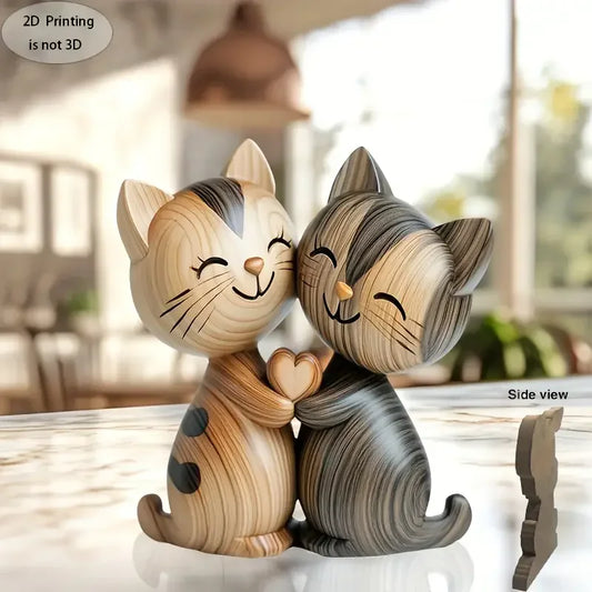 2D Holz Katze Hase Umarmung Figur – Desktop Deko - Tierliebhaber Geschenk