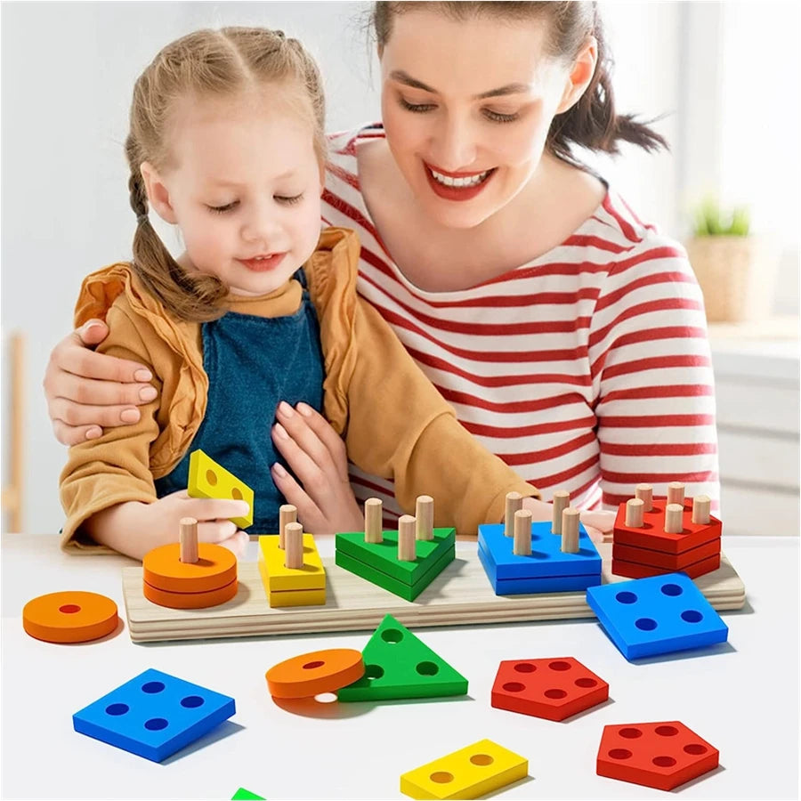 Montessori Holzspielzeug: Buntes Sortier- - Stapelspiel für Kinder 1-3 Jahre