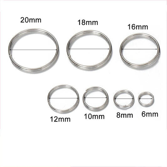 100x Schlüsselanhänger Edelstahl 6-20 mm DIY Verbinder rund silberfarbend