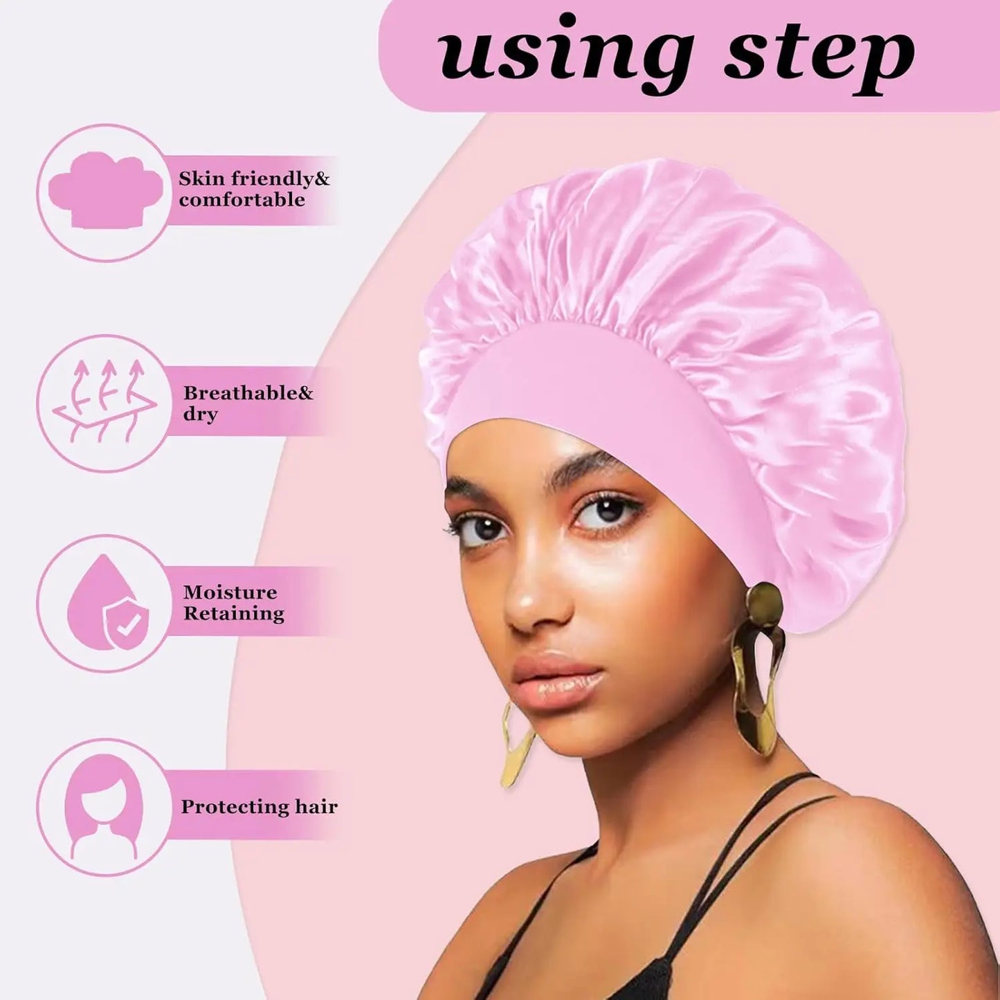 Seidensatin Hauben für Damen und Herren mit elastischem Band für lockiges Haar