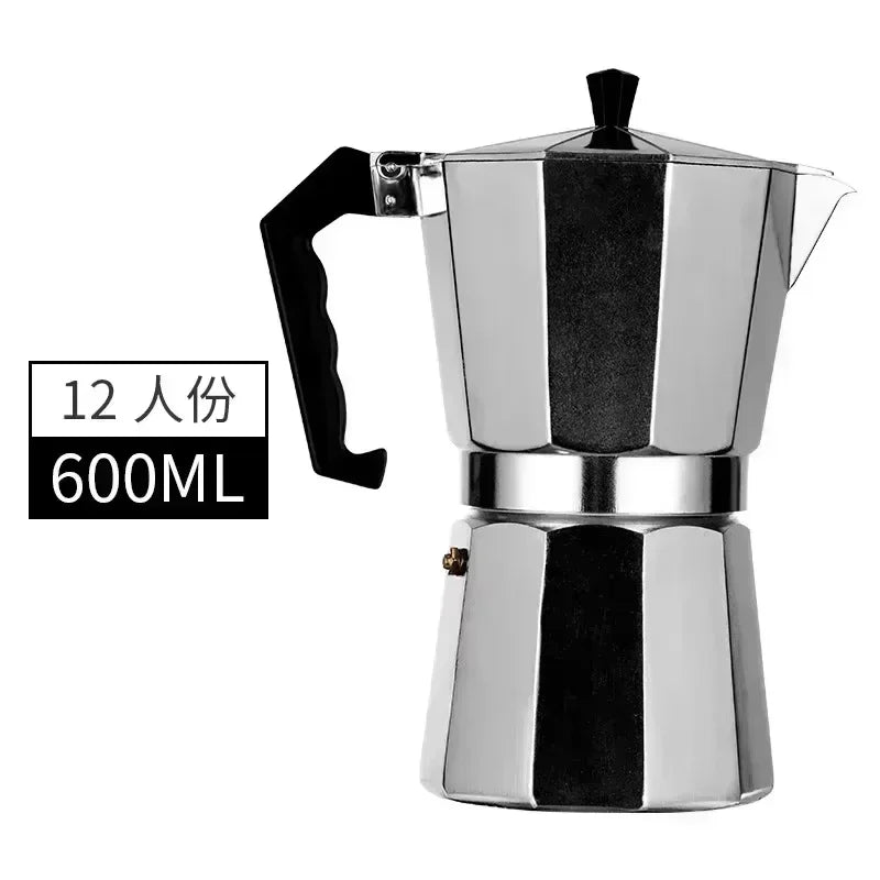 Italienischer Edelstahl Moka Pot – Induktionstauglich, 50-600 ml, Aromatisch