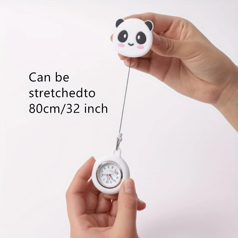 Niedliche Krankenschwester-Taschenuhr mit Panda - Weltzeit – dehnbares Band