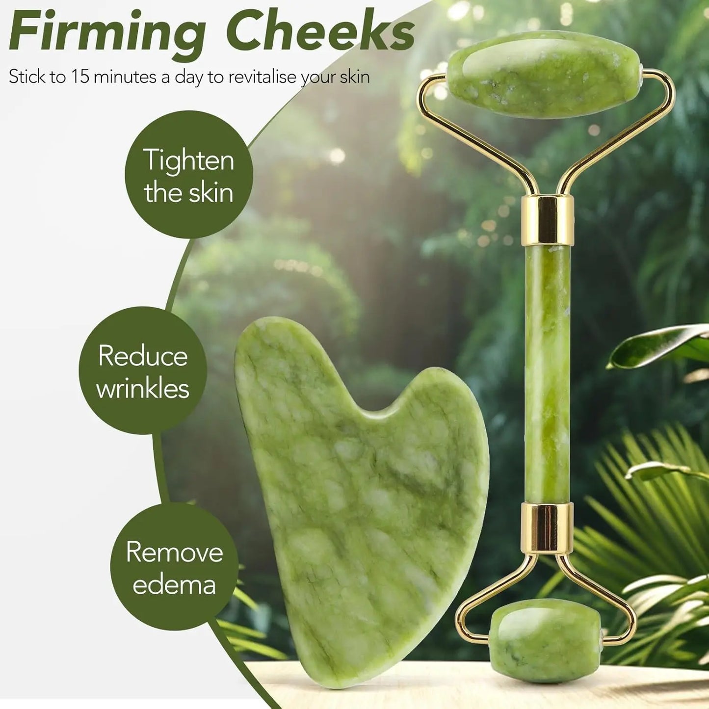 Natürlicher Gesichts-Jade-Roller mit kühlendem Gua Sha Set