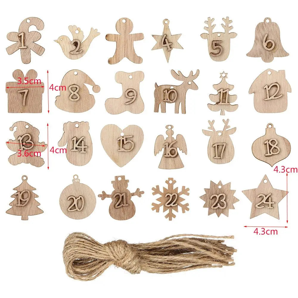 24-teiliges Adventskalender DIY-Label Set mit Zahlen zum Aufhängen