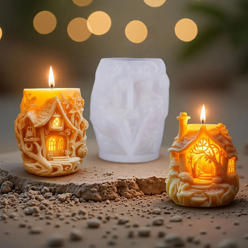 3D Silikonform Baum Haus für Kerzen, Beton, Gips – DIY Geschenk