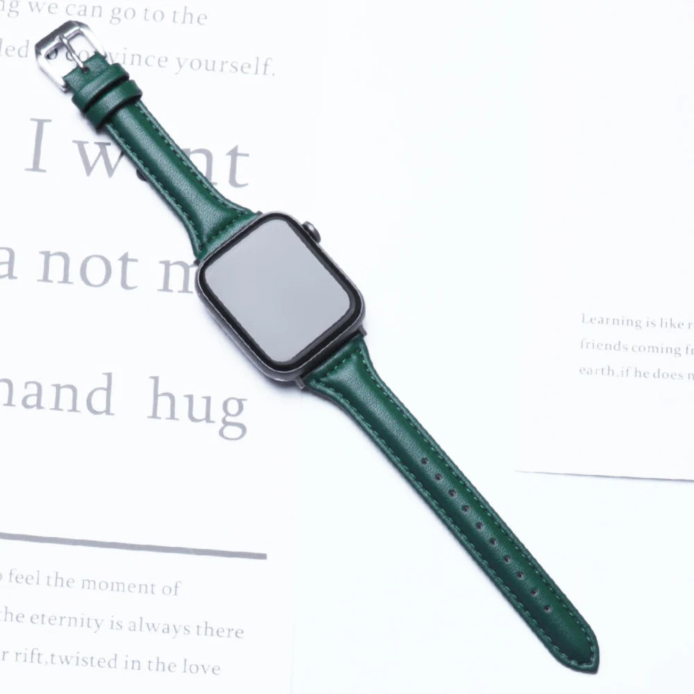 Schlankes Leder Armband für Smartwatch 38-49mm Damen Optik Metallverschluss