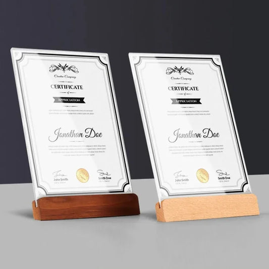 Transparenter Acryl Fotorahmenhalter mit Holzsockel für A4 A5 A6 Formate