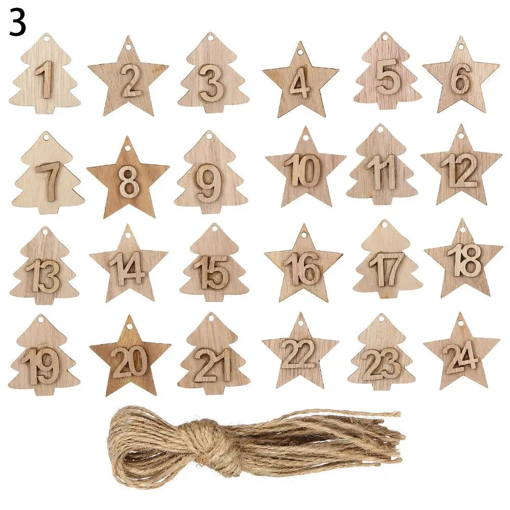 24-teiliges Adventskalender DIY-Label Set mit Zahlen zum Aufhängen