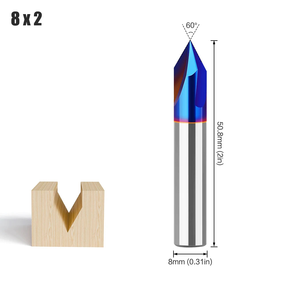 V-förmiger Nutfräser Schaft 8mm in verschiedenen Winkeln