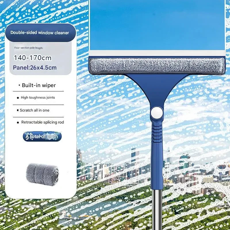 2-in-1 Fenstergitterbürste und Rakelwischer mit verlängertem Griff