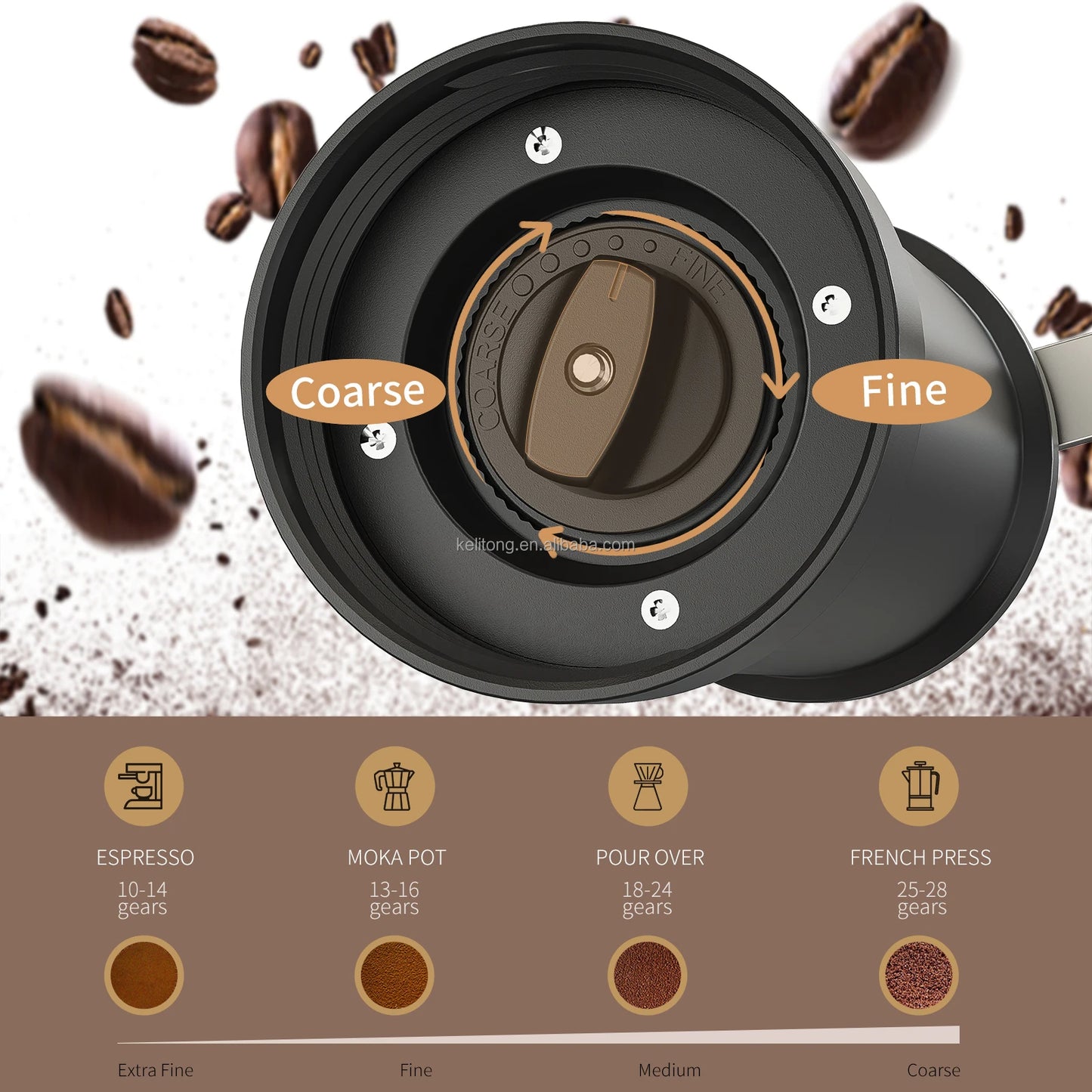 Professionelle manuelle Kaffeemühle mit verstellbarem Keramikmahlgrad