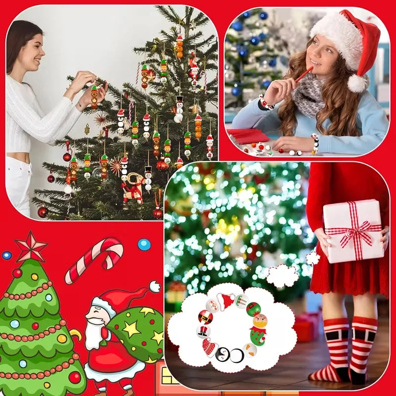 48/80 Stück Weihnachts-Holzperlen-Set mit Santa, Lebkuchenmann und mehr