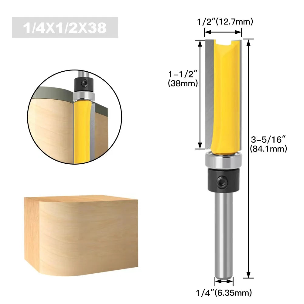 1/4 Zoll 8mm Schaft Langklinge Fräsbit mit Lager für Holzarbeiten
