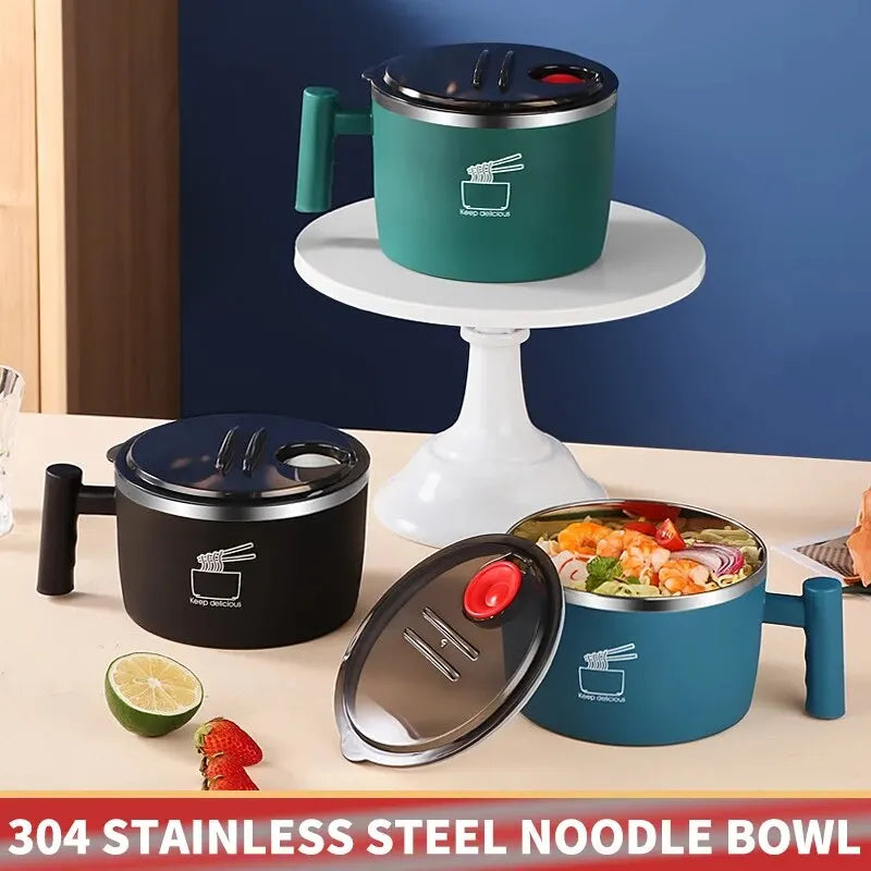Edelstahlschüssel mit Deckel für Instant-Nudeln, kompakt und tragbar
