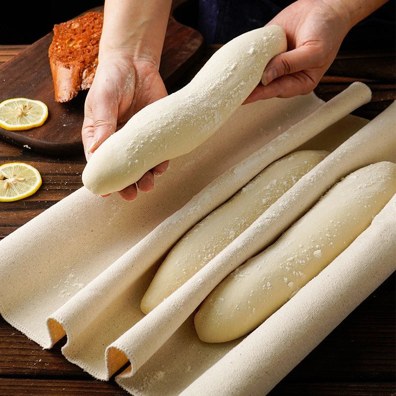 Premium Leinen Gäretuch Set für Brotteig - Baguette, inkl. Schaber