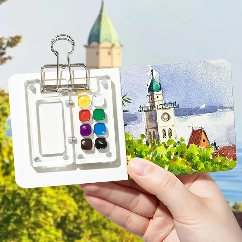 Tragbares Mini-Aquarellpaletten-Set mit Skizzenbuch für unterwegs