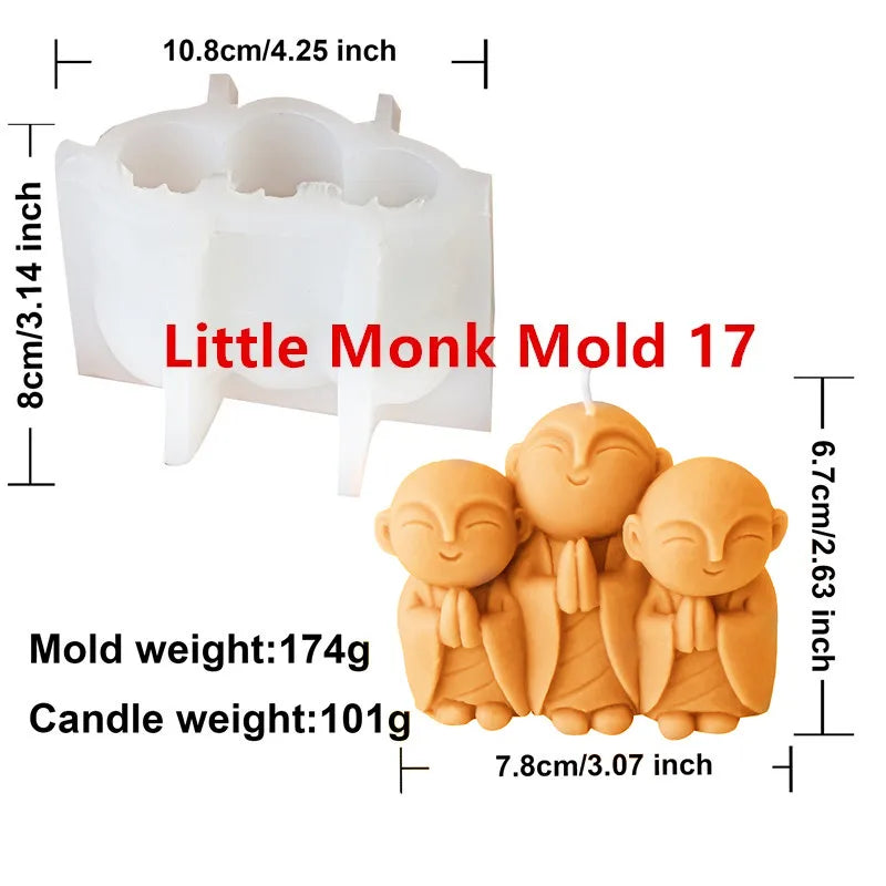 3D Silikon Kerzenform Kleine Buddha Mönch für DIY Dekoration