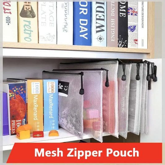 5er Set mehrfarbige Mesh Organizer Taschen mit Reißverschluss für Büro und Schule