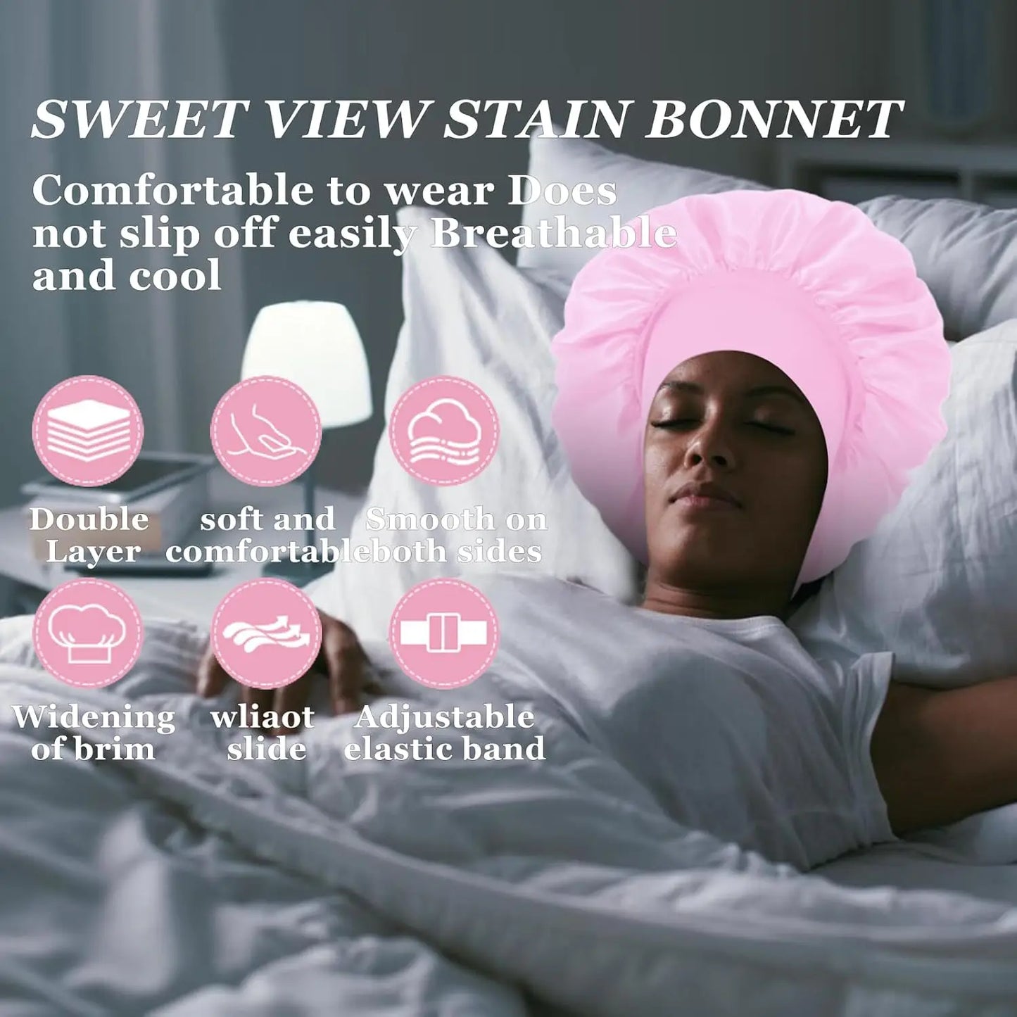 Seidensatin Hauben für Damen und Herren mit elastischem Band für lockiges Haar