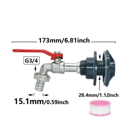 IBC Tank Wasserhahn Adapter mit Ventil für Gartenschlauch 15-16mm Schnellanschluss